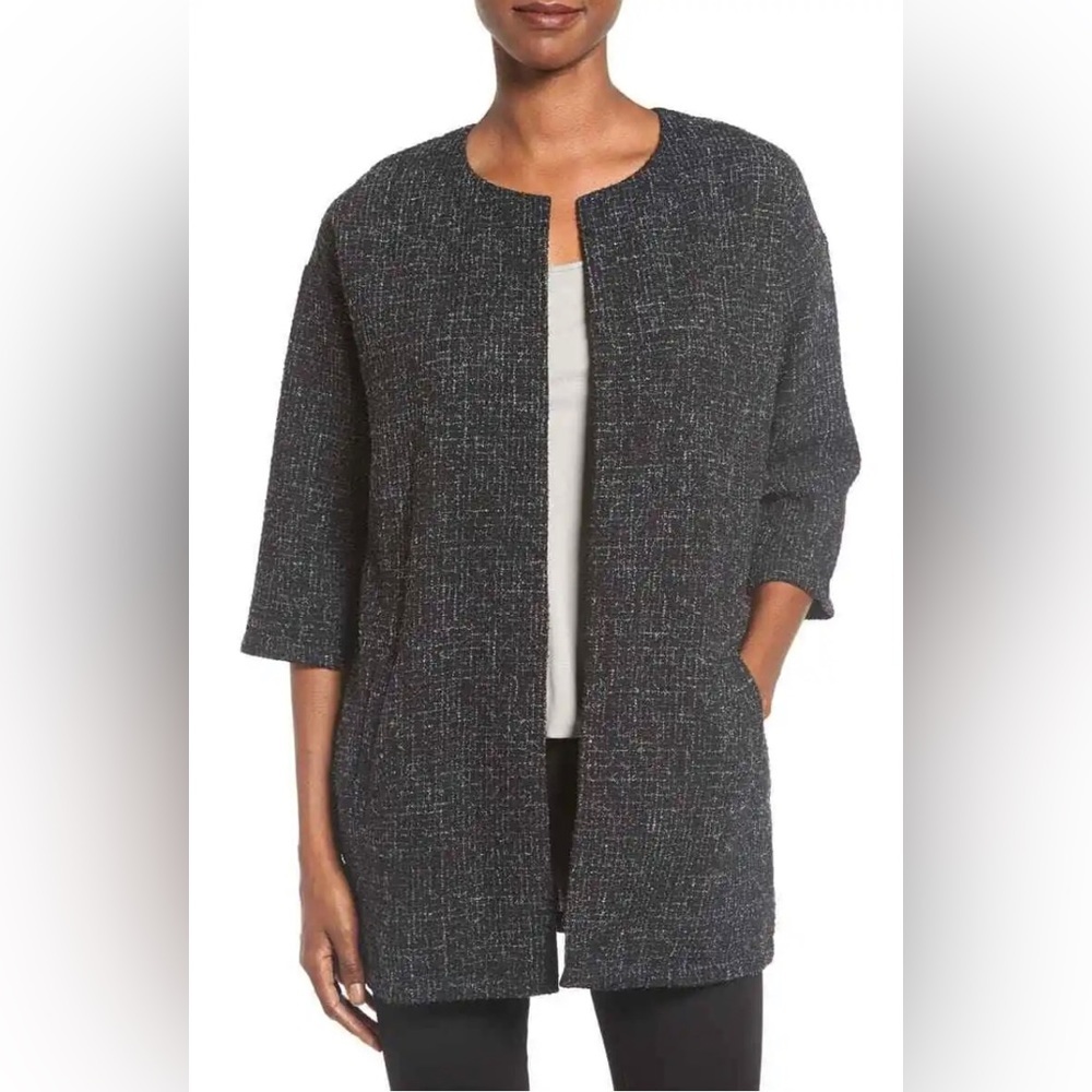 Eileen Fisher Briar Patch Black  Wool open front Jacket Blazer XS $398 retail